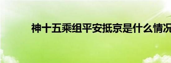 神十五乘组平安抵京是什么情况