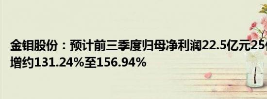 金钼股份：预计前三季度归母净利润22.5亿元25亿元，同比增约131.24%至156.94%