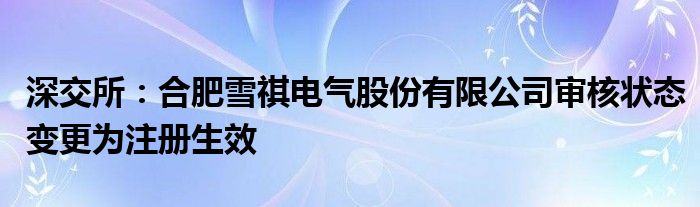 深交所：合肥雪祺电气股份有限公司审核状态变更为注册生效