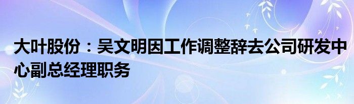 大叶股份：吴文明因工作调整辞去公司研发中心副总经理职务