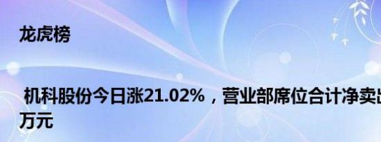 龙虎榜 | 机科股份今日涨21.02%，营业部席位合计净卖出3686.08万元