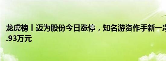 龙虎榜丨迈为股份今日涨停，知名游资作手新一净买入3806.93万元