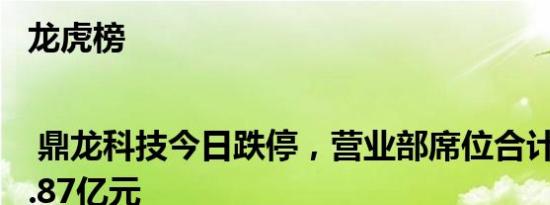龙虎榜 | 鼎龙科技今日跌停，营业部席位合计净卖出1.87亿元