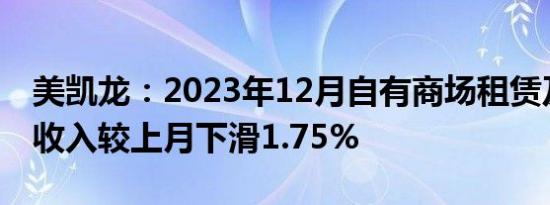 美凯龙：2023年12月自有商场租赁及管理费收入较上月下滑1.75%