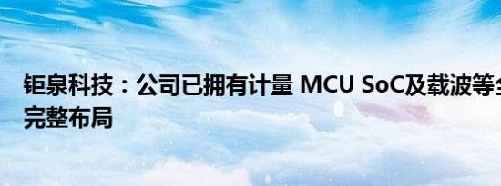 钜泉科技：公司已拥有计量 MCU SoC及载波等全系列芯片完整布局