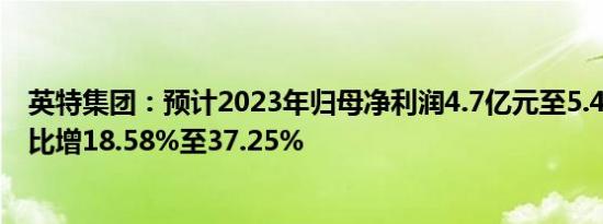 英特集团：预计2023年归母净利润4.7亿元至5.44亿元，同比增18.58%至37.25%