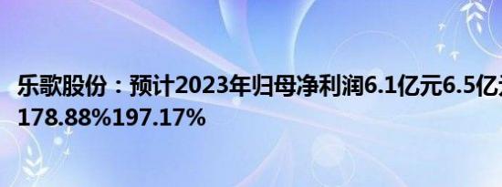 乐歌股份：预计2023年归母净利润6.1亿元6.5亿元，同比增178.88%197.17%