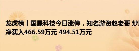 龙虎榜丨国晟科技今日涨停，知名游资赵老哥 炒股养家分别净买入466.59万元 494.51万元