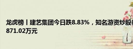 龙虎榜丨建艺集团今日跌8.83%，知名游资炒股养家净买入871.02万元