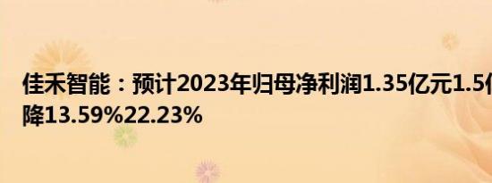 佳禾智能：预计2023年归母净利润1.35亿元1.5亿元，同比降13.59%22.23%
