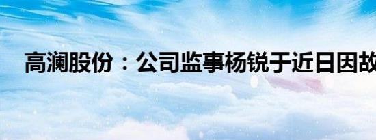 高澜股份：公司监事杨锐于近日因故逝世