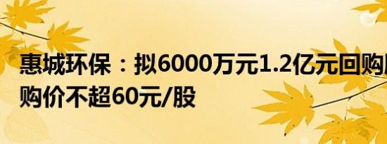 惠城环保：拟6000万元1.2亿元回购股份，回购价不超60元/股