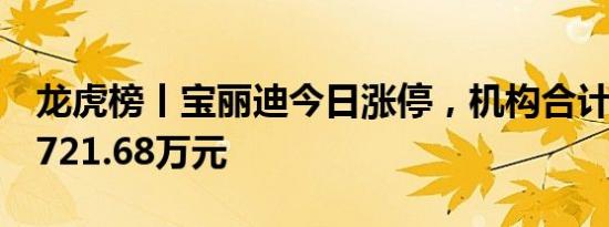 龙虎榜丨宝丽迪今日涨停，机构合计净买入1721.68万元