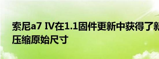 索尼a7 IV在1.1固件更新中获得了新的无损压缩原始尺寸